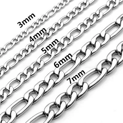 18  - 30  Stainless Steel Necklace Figaro Curb Cuban Link Mens Chain 3/4/5/6/7mm • $1.60