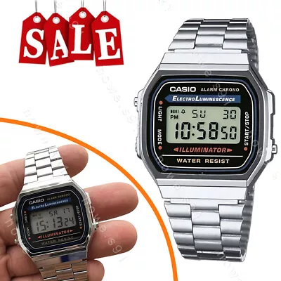 Casio A168W Watch Vintage Retro Silver Stainless Steel Digital Unisex Watch Unb • $17.99