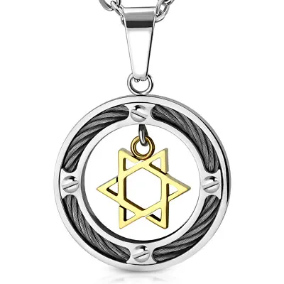 Stainless Steel Two-Tone Jewish Star Of David Boys Mens Pendant Necklace 22  • $19.99