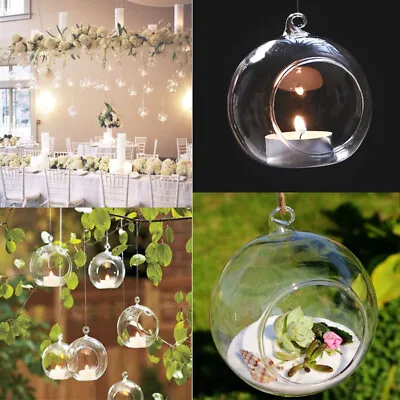 12/24pcs Hanging Glass Tea Candle Holders Round Tea Light Holder Wedding DIY • £8.95