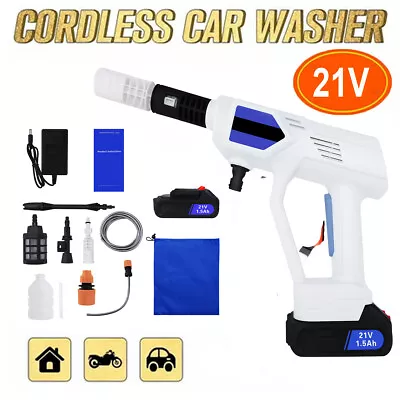 Rechargeable Car Wash Gun 30Bar 1000W Cordless High Pressure 21V Lithium Battery • $56.64