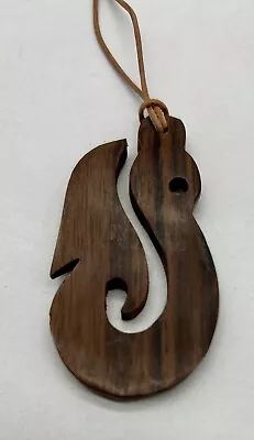 Brown Wooden Fish Hook Carved Maori Hei Matau Necklace *Ships Fast • $12.79