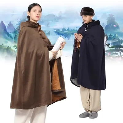 Double Thickening Warm Buddhist Meditation Zen Monk Cloak Cape Long Robe Gown • $101.88