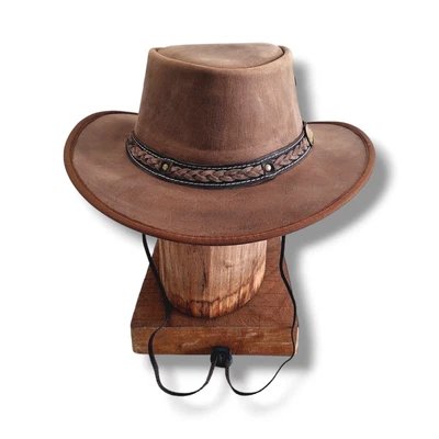 £24.99 • Buy Cowboy Bush Hat Braided Men Brown Australian Western Style Real Leather Unisex