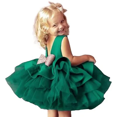 Baby Girls Bridesmaid Dress Sequined Bow Summer Wedding Birthday Party Dresses • £15.82