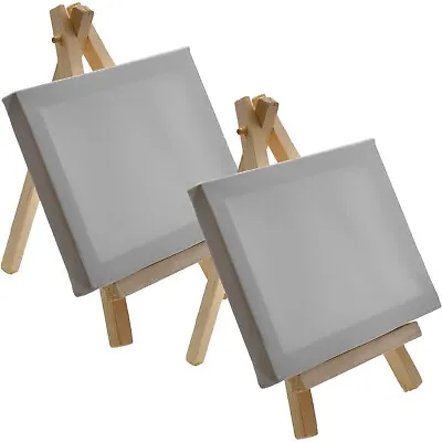 2 X White Mini Canvas & Easel 12cm X 16cm Painting Wedding Breakfast Stand Craft • £7.98