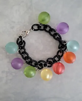 $17.24 • Buy Vtg Mod Charm Statement Bracelet Colorful Frosted Candy Ball Lucite Dangle Beads