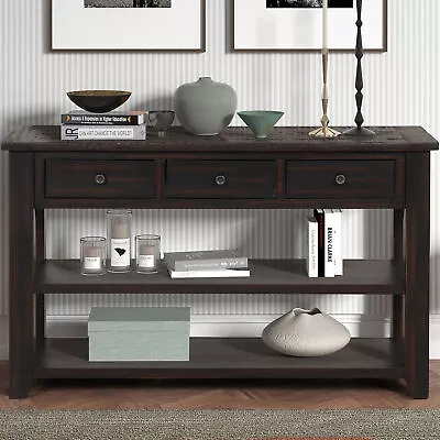 48'' Console Table Modern Entryway Sofa Side Table Storage 2 Shelves Black • $275.98
