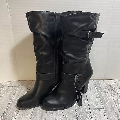 NEW Style & Co SACHI Black Faux Leather Side Zip Block Heel Calf Boots Womens 8M • $19.99