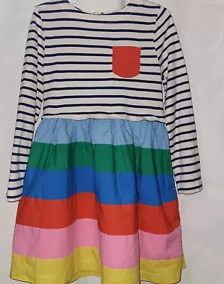 Mini Boden Girls Dress Long Sleeve Striped Multicolor Print Sz 5/6 (116) • $11.99