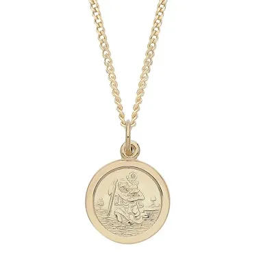 9ct Gold St Christopher Pendant Necklace + 18  Solid Gold Chain ~ UK Made - • £64.95