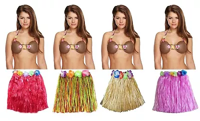 Hula Grass Skirt Plastic Brown Coconut Bra Ladies Hawaiian Fancy Dress • £11.99