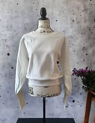 ZARA Sweatshirt Women’s Round Neck Long Sleeves Finished In Cuff Ivory Size L • $32