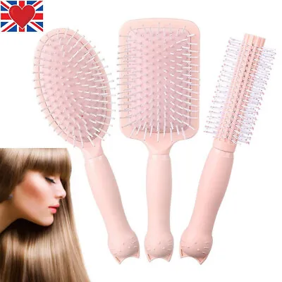 Set Of 3 Professional Salon Hairbrush Comb Styling Paddle Oval Cushion Massage • £7.55