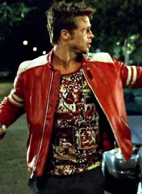 Fight Club Red & White Combination Pure Lambskin Handmade Leather Jacket For Men • $205