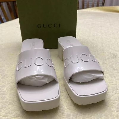 $450 Gucci Women’s Jelly  Platform Slide Square Toe Mystic White Sandals 38/US 8 • $350