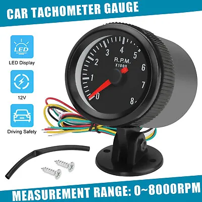Universal 2  52mm Digital LED Electronic Car Tachometer Gauge Meter 0-8000 RPM • $14.98