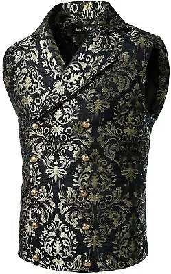 VATPAVE Mens Victorian Double Breasted Vest Gothic Steampunk Waistcoat • $76.25