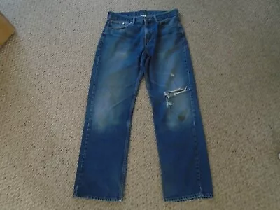 Men's Distressed Blue Jeans 32x32 Holes No Brand Made In Bangladesh Cotton • $5