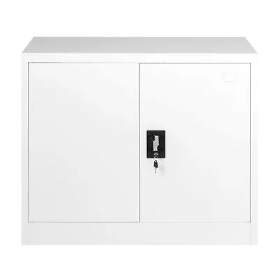 Office Metal Storage Cabinet 2 Door Locking Filing Cupboard 75cm Tall Grey • £119