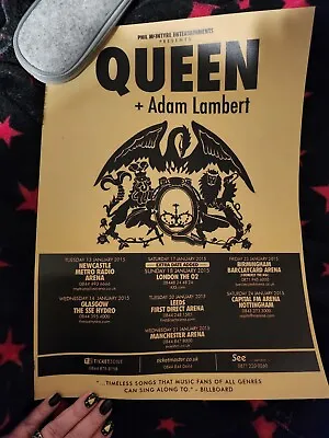 Queen With Adam Lambert Unofficial Concert Poster 12x17  Thick Brown Paper • $0.99