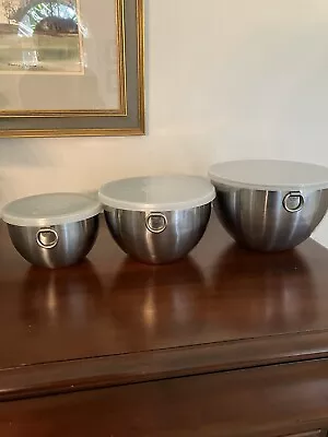 Vintage Revere Ware Stainless Steel 3 Bowls Nesting Set 3 Lids Cover D Rings H35 • $29.99