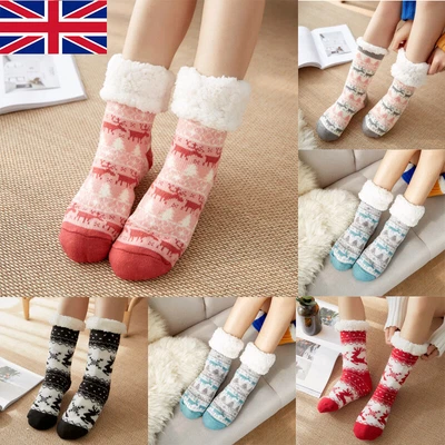 £5.99 • Buy Women Slipper Winter Warm Fleece Floor Socks Fluffy Non-Slip Cosy Lined Bed Sock