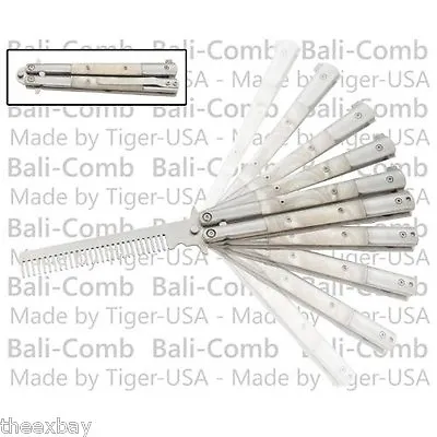 TWO Pearl White Practice BUTTERFLY COMB ALL STAINLESS Trainer Fly Balisong • $9.88