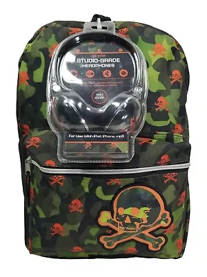 FAB STARPOINT CAMOUFLAGE W/SKULLS Youth Size Adjustable Backpack W/Headphones!  • $11.99