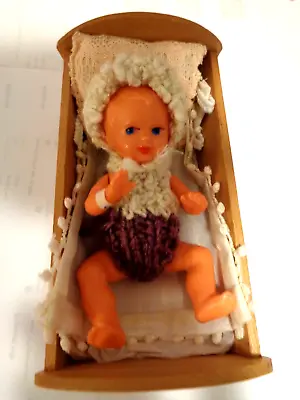 Vintage Hard Plastic E.S. German Baby In Maple Cradle • $22.99