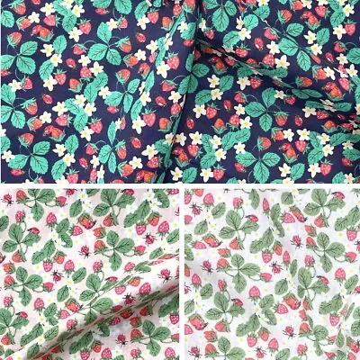 Polycotton Fabric Ladybirds Strawberries Insect Fruit Leaves • £4.80