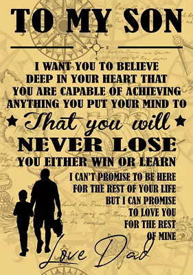 £4.99 • Buy Metal Sign Quote  To My Son  Gift Birthday Present Man Cave Inspirational Gift