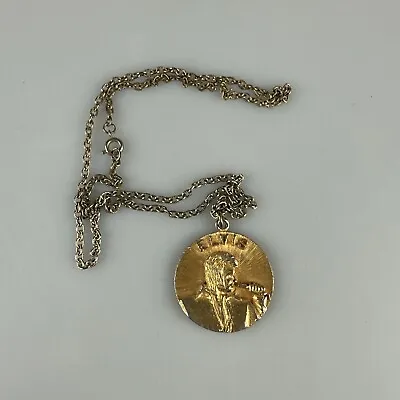 Elvis Presley King Of Rock 1935-1977 Gold Tone Medallion Necklace • $9.99