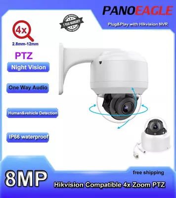 4K 8MP PTZ IP Camera PoE Hikvision Compatible 4X Zoom CCTV Speed Dome IPC Audio • £133.50