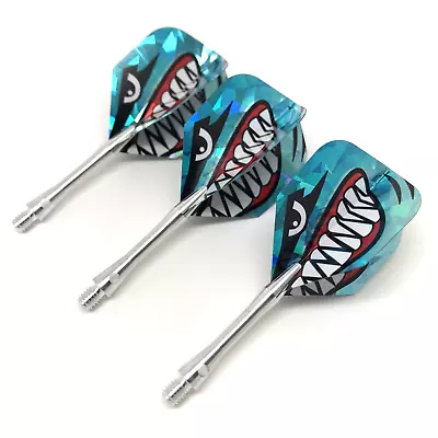 £3.85 • Buy Dart Flights And Stems Harrows Shark Jaws Hologram Metal Aluminium Short Shafts