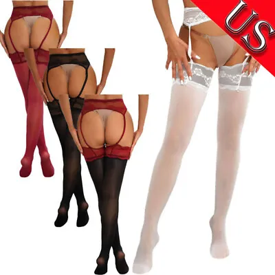 US Women Hollow Out Suspender Pantyhose Lace Garter Thigh High Stocking Hosiery • $9.29