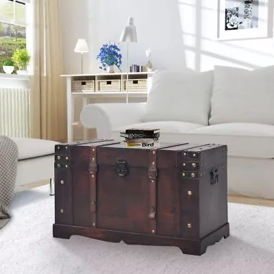 £99.95 • Buy Trunk Wood Storage Wooden Treasure Chest Coffee Table Large Antique Mocha Brown