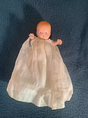 VTG NANCY ANN STORYBOOK 3 1/2  Jointed Bisque Infant Baby Doll Dressed In White • $29.95