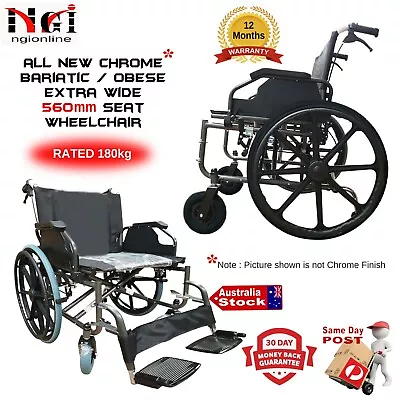 EXTRA WIDE WIDTH 560mm HEAVY DUTY FOLDING WHEELCHAIR BARIATRIC OBESE MANUAL PRO • $409