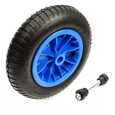 3.50-8 Wheel Pneumatic Tyre & Axle 14 Inch Blue 1  Bore Launch Trolley Trailer • £13.99