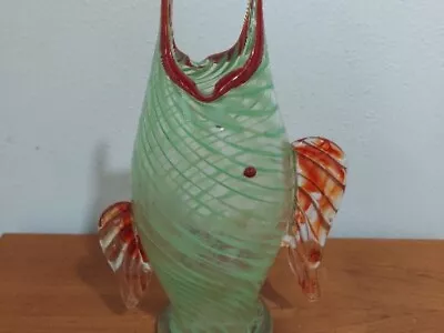 HAND BLOWN GLASS FISH VASE Murano Style Italy MCM 60s Vintage Vibrant Aquatic • $119.19