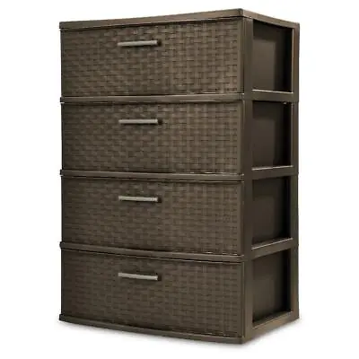 Sterilite 4 Drawer Wide Weave Tower Dresser Storage Bedroom Furniture Espresso • $52.16