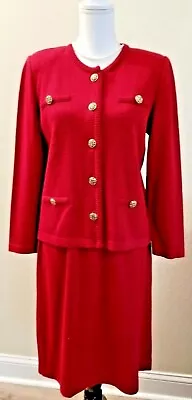 VTG Mita Knit Suit 8P Red 2 Piece Suit Gold Tone Buttons Petite • $39.70