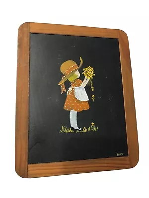 Vtg Portugal Hand Painted 2 Sided Framed Slate Chalkboard Girl With Flowers • $29.99