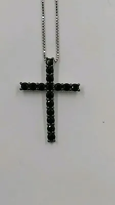 Diamonique 1.60 Ct Tw Black Spinel Sterling Silver Cross Pendant W/Chain • $18