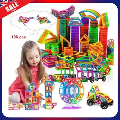 Upgraded  Version 186PCS Kids Magnetic Building Blocks Kit Building Blocks Set • £20.69