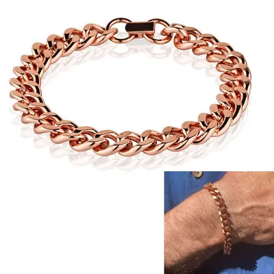 Mens Pure Copper Cuban Heavy Link Bracelet Pain Relief Arthritis Wide Link 8.5  • $19.37