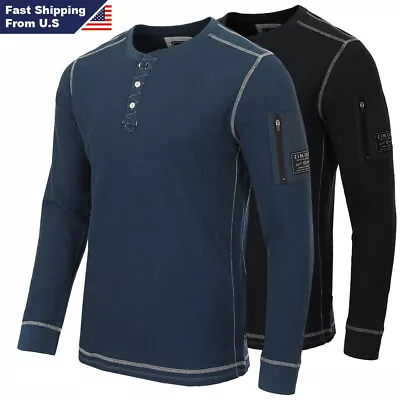 ZIMEGO Mens Thermal Long Pocket Sleeve Lightweight Casual Fashion Button Henley • $24.50