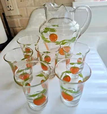 Vintage Adorable Set Of 7 -Juice Pitcher And Glasses Set Oranges Vintage • $39.99