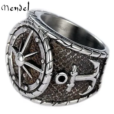 MENDEL Mens Stainless Steel Nautical North Star Marine Compass Anchor Ring 7-15 • $12.99